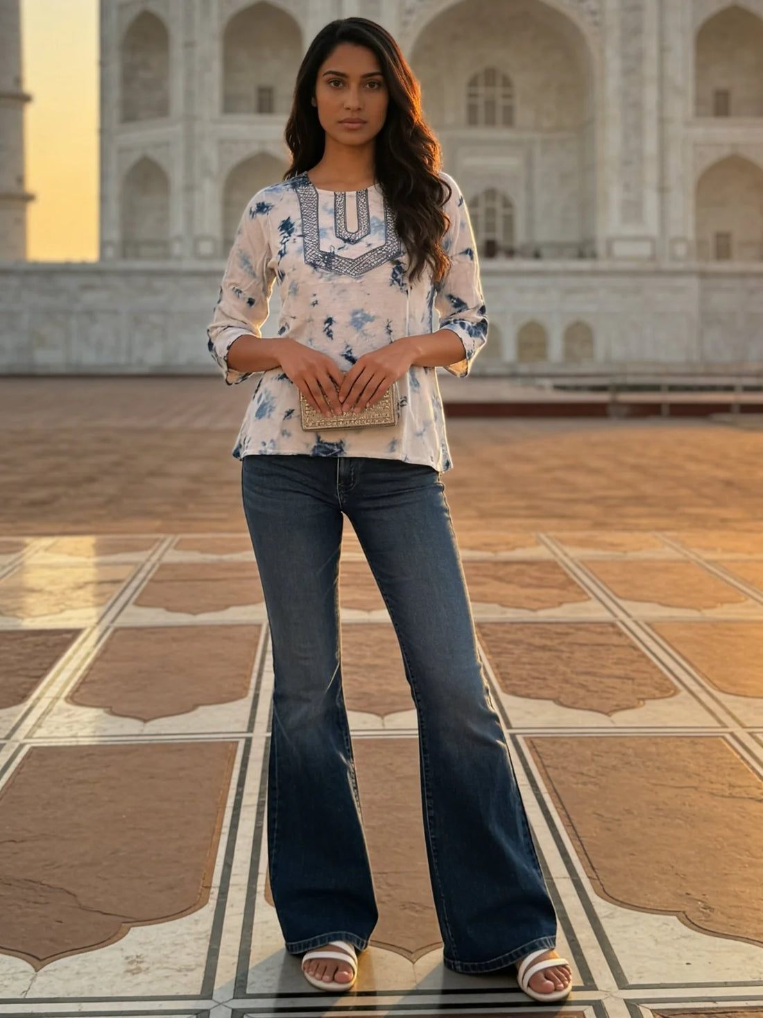 Buy Rayon Embroidered A-line Short Length Short Kurta-Blue