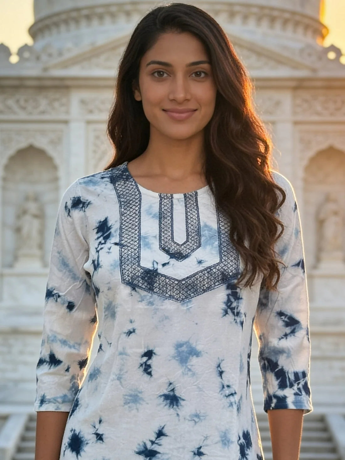 Buy Rayon Embroidered A-line Short Length Short Kurta-Blue