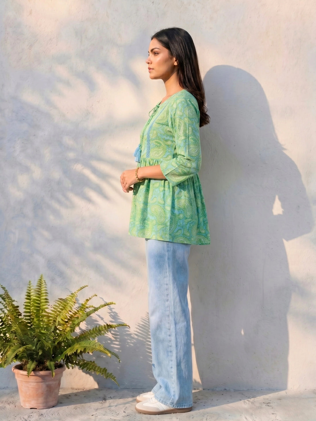 Buy Sea Green Rayon Printed A-Line Short Length Kurti-Sea Green