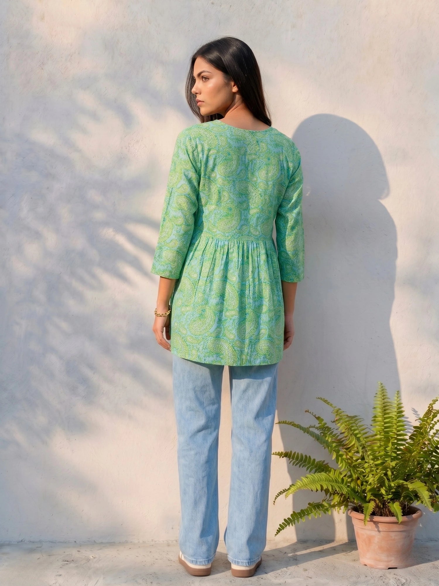 Buy Sea Green Rayon Printed A-Line Short Length Kurti-Sea Green