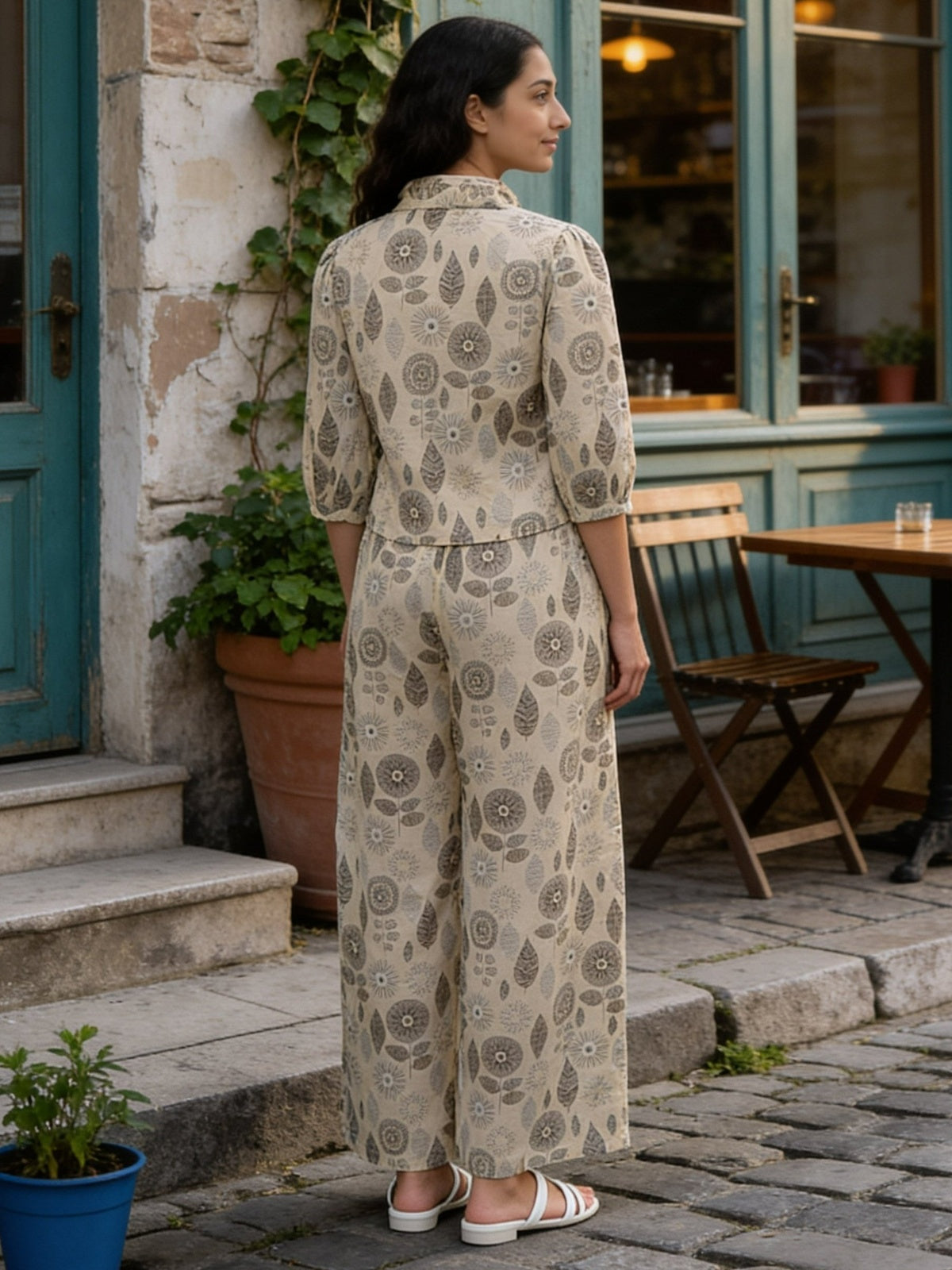Buy Cotton Printed A-Line Co-Ord Set-Beige