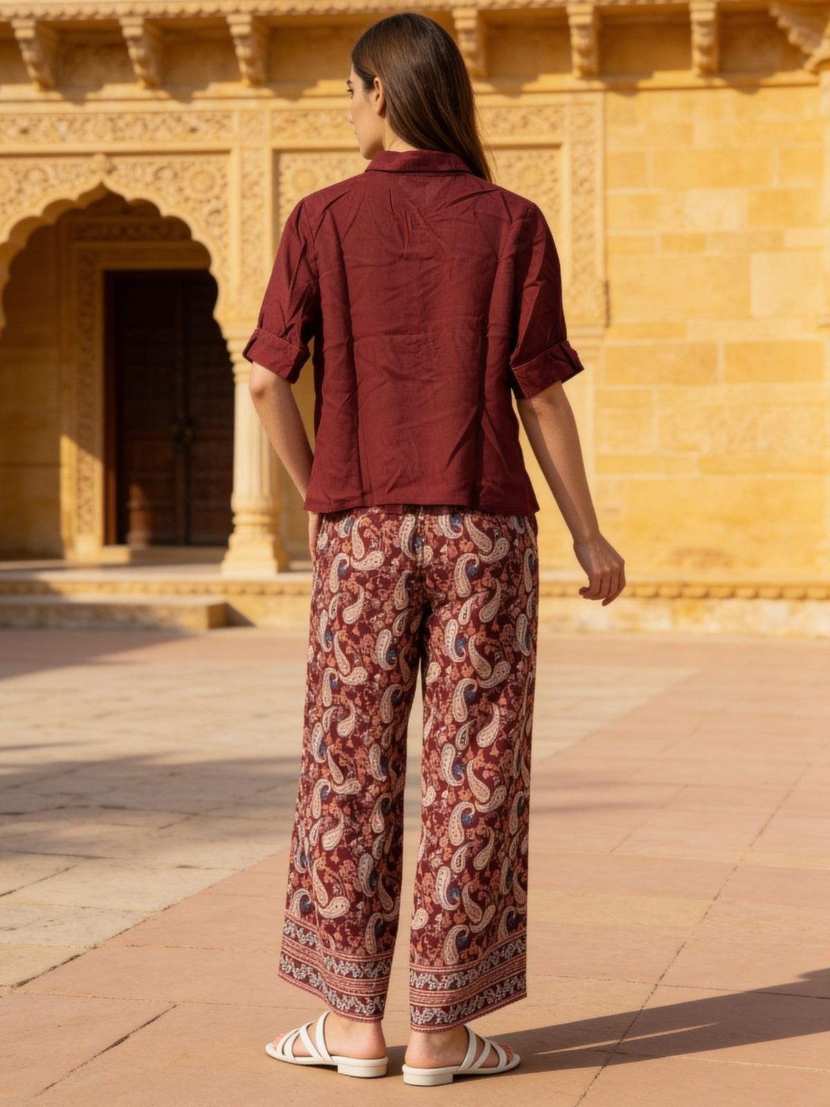 Buy Rayon Solid A-Line Co-Ord Set-Maroon