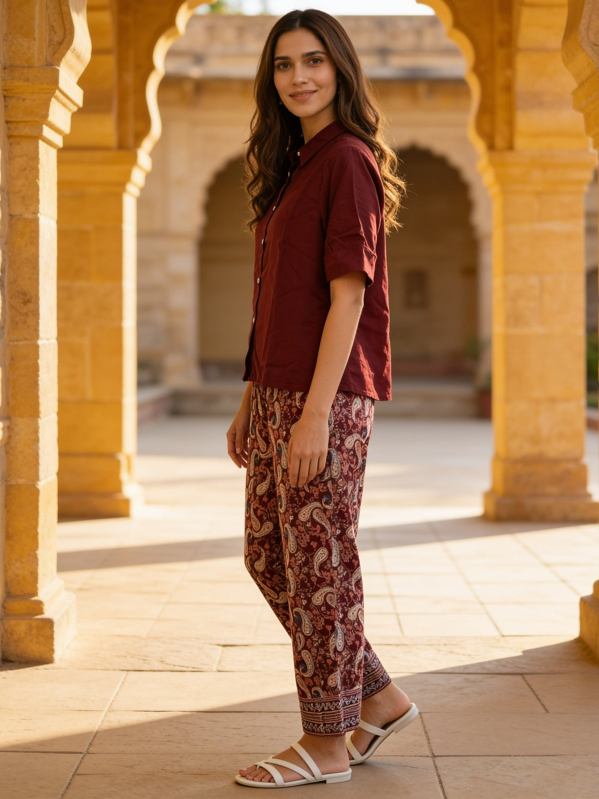 Buy Rayon Solid A-Line Co-Ord Set-Maroon