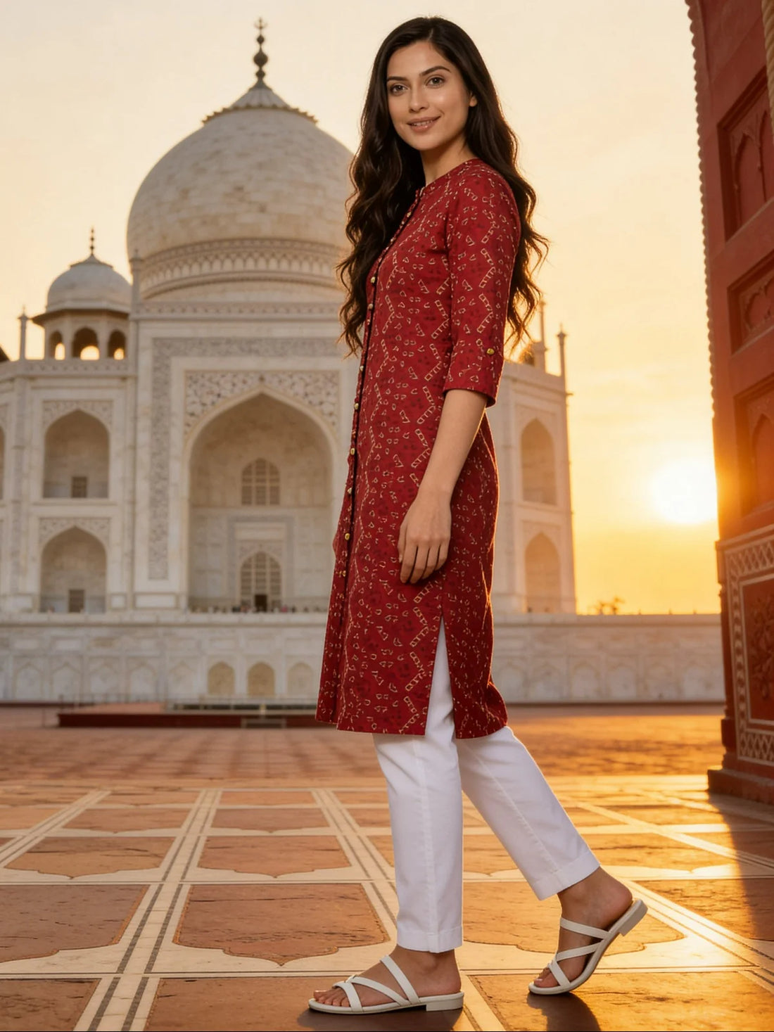 Buy Rayon Printed Straight Calf Length Kurta-Maroon
