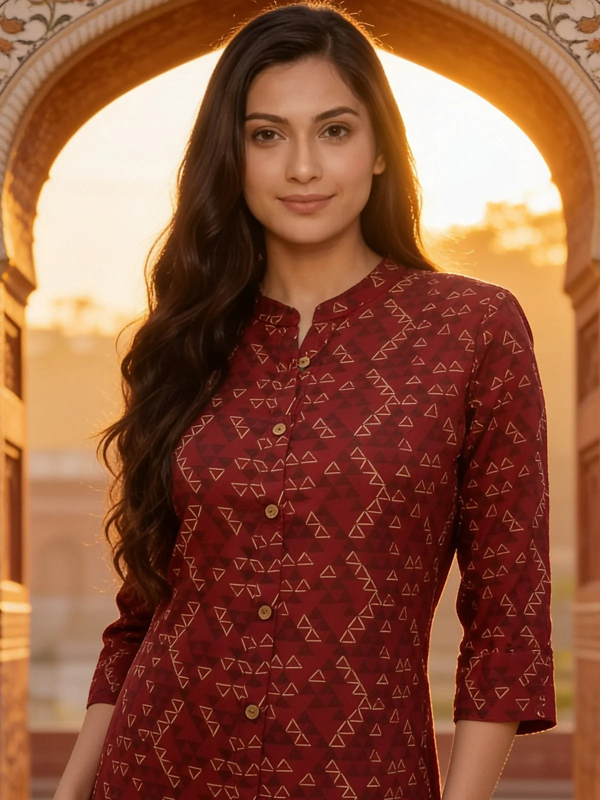 Buy Rayon Printed Straight Calf Length Kurta-Maroon