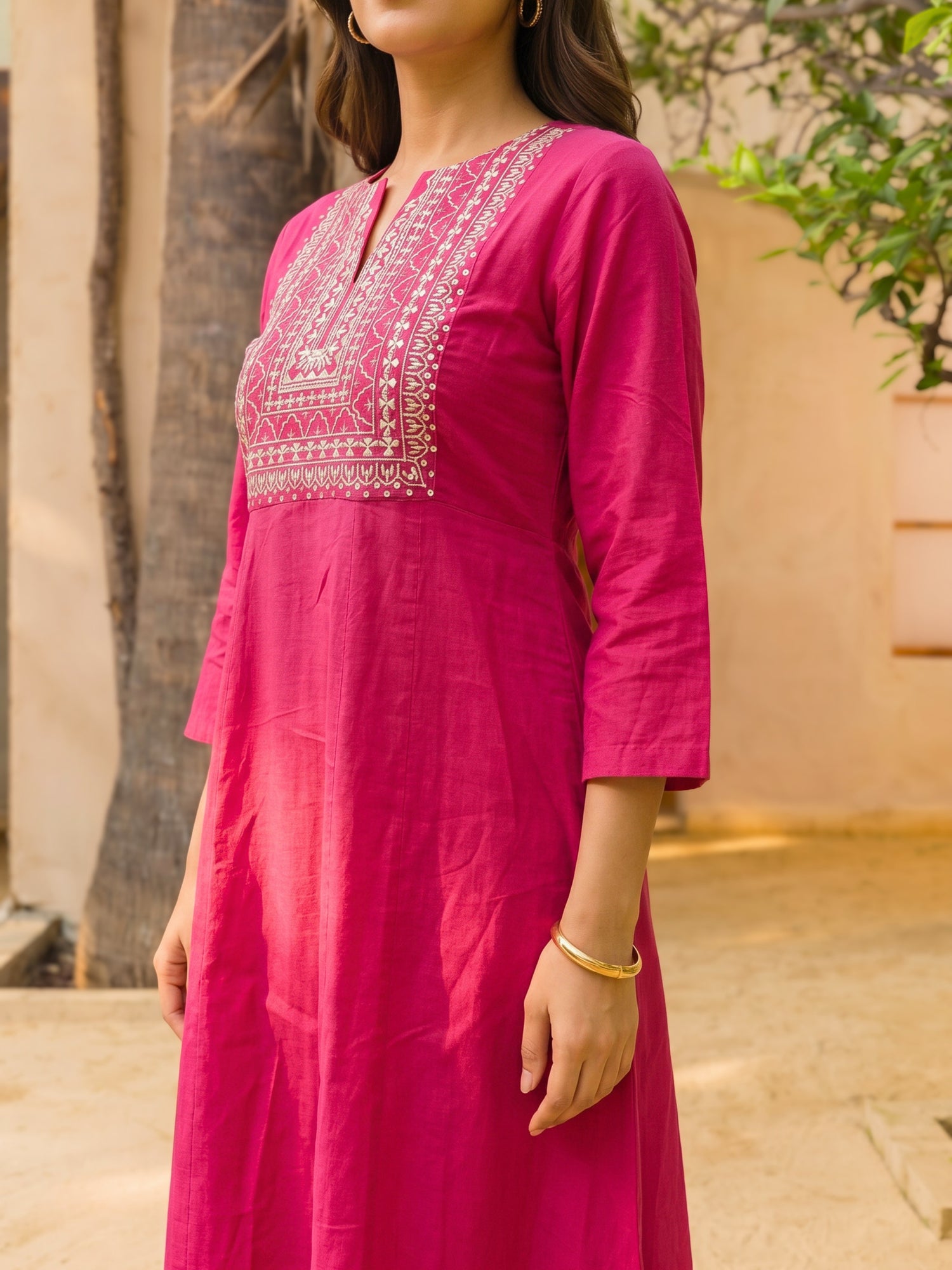 Buy Viscose Embroidered Straight Calf Length Kurta-Fuchsia