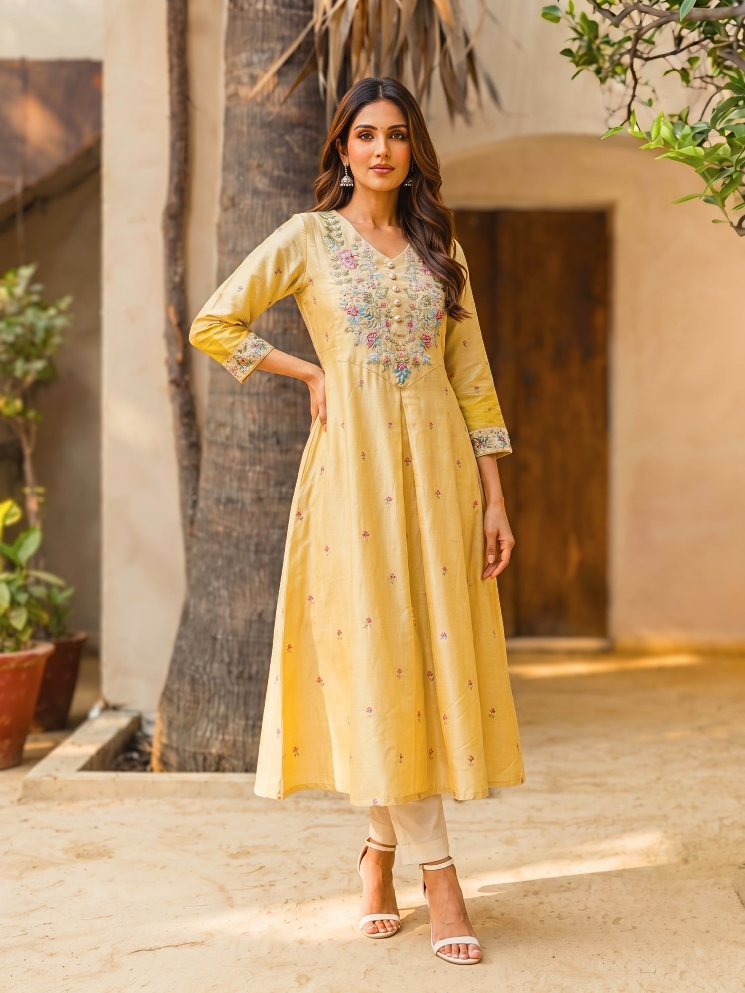 Buy Viscose Embroidered Straight Calf Length Kurta-Lime