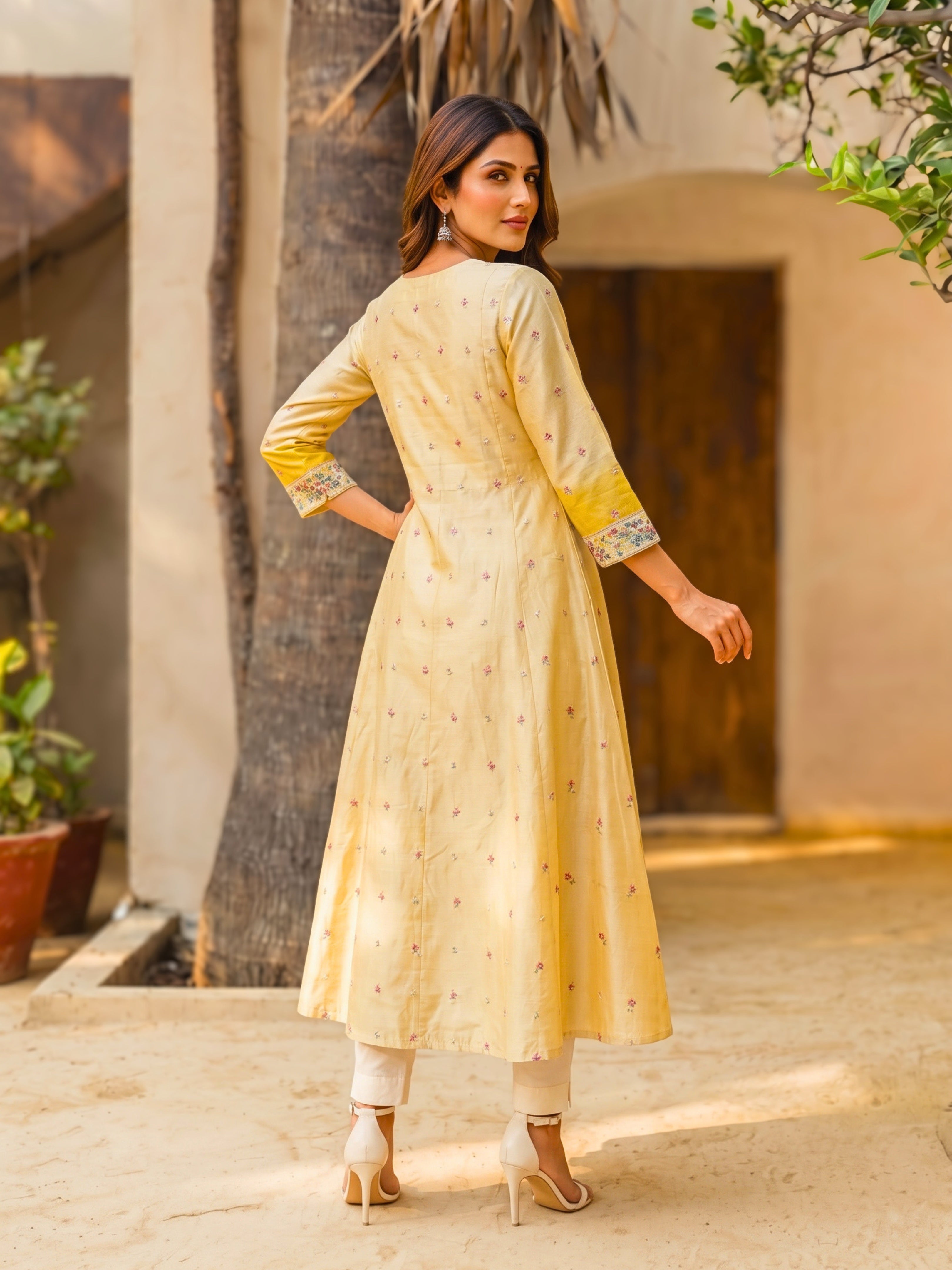 Viscose Embroidered Straight Calf Length Kurta