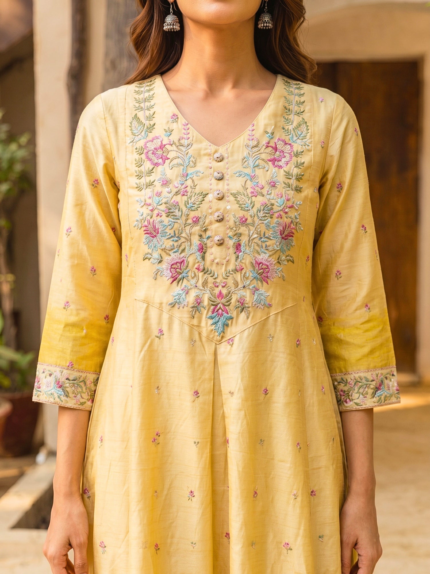 Buy Viscose Embroidered Straight Calf Length Kurta-Lime