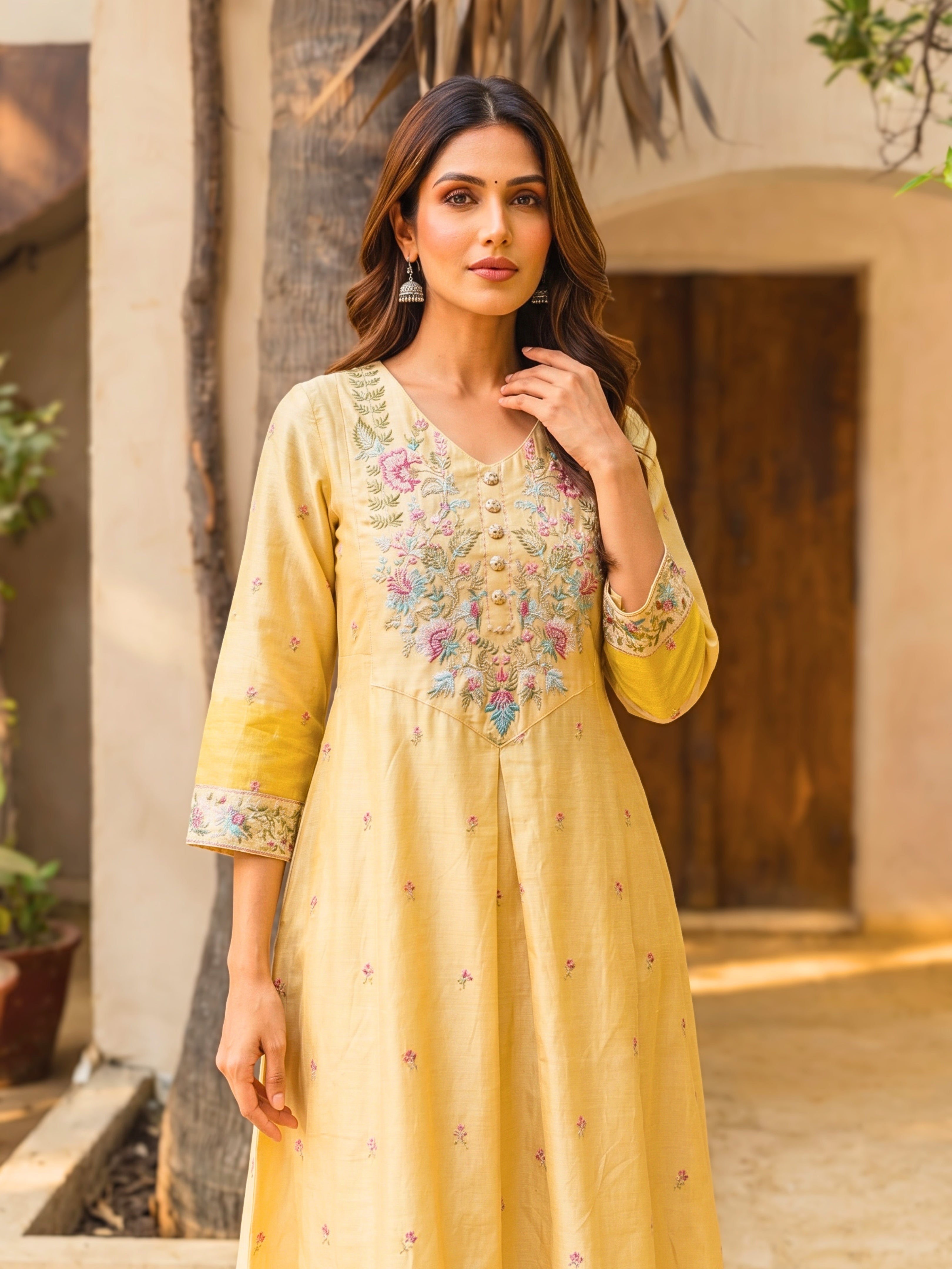 Viscose Embroidered Straight Calf Length Kurta