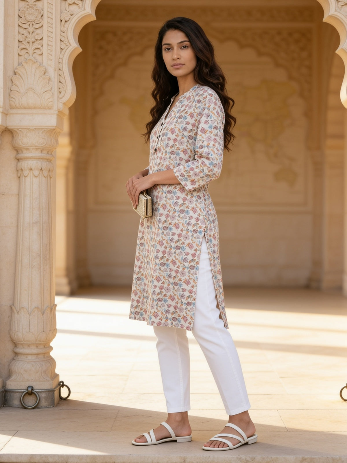 Rayon Printed Straight Calf Length Kurta