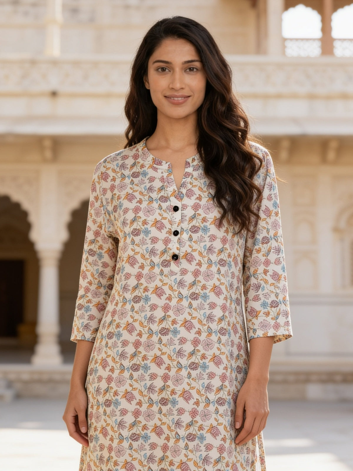 Rayon Printed Straight Calf Length Kurta