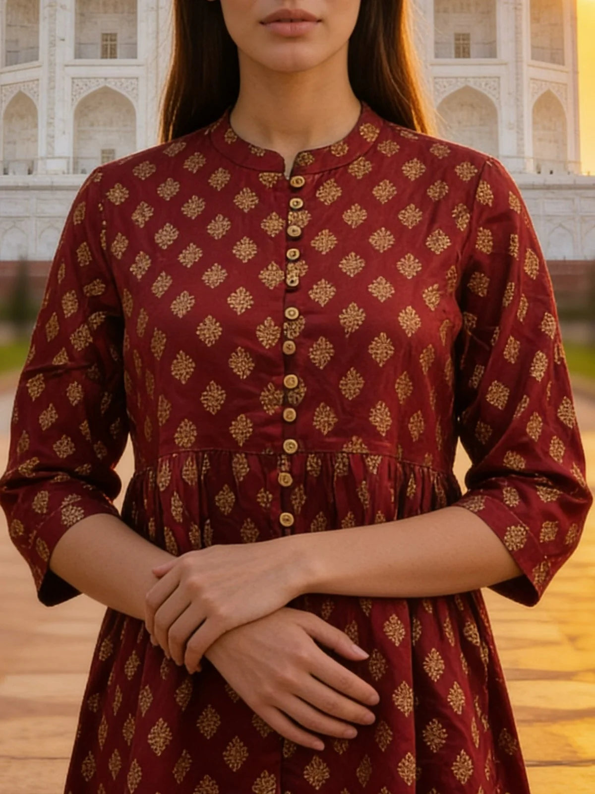 Buy Rayon Printed A-Line Short Length Short Kurta-Maroon