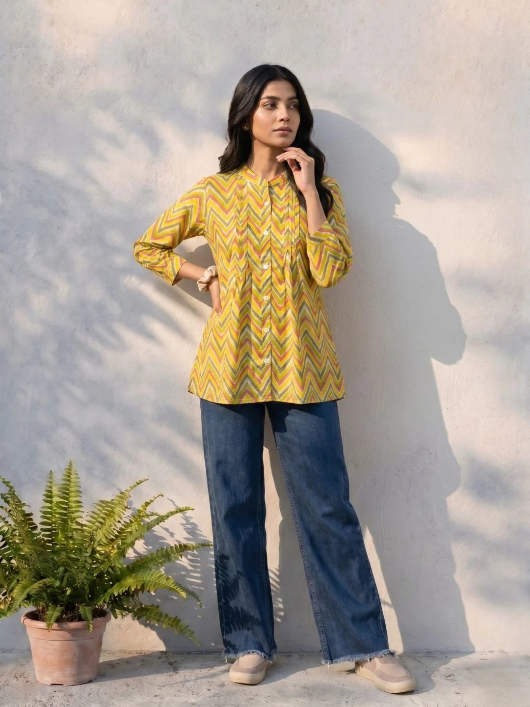 Buy Yellow Cotton Printed A-Line Short Length Kurti-Yellow