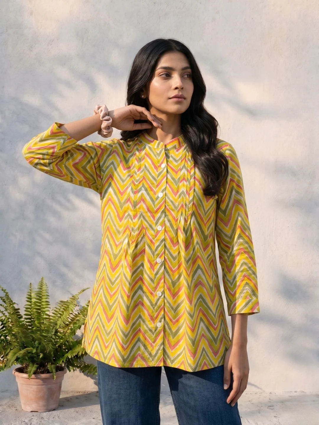 Buy Yellow Cotton Printed A-Line Short Length Kurti-Yellow