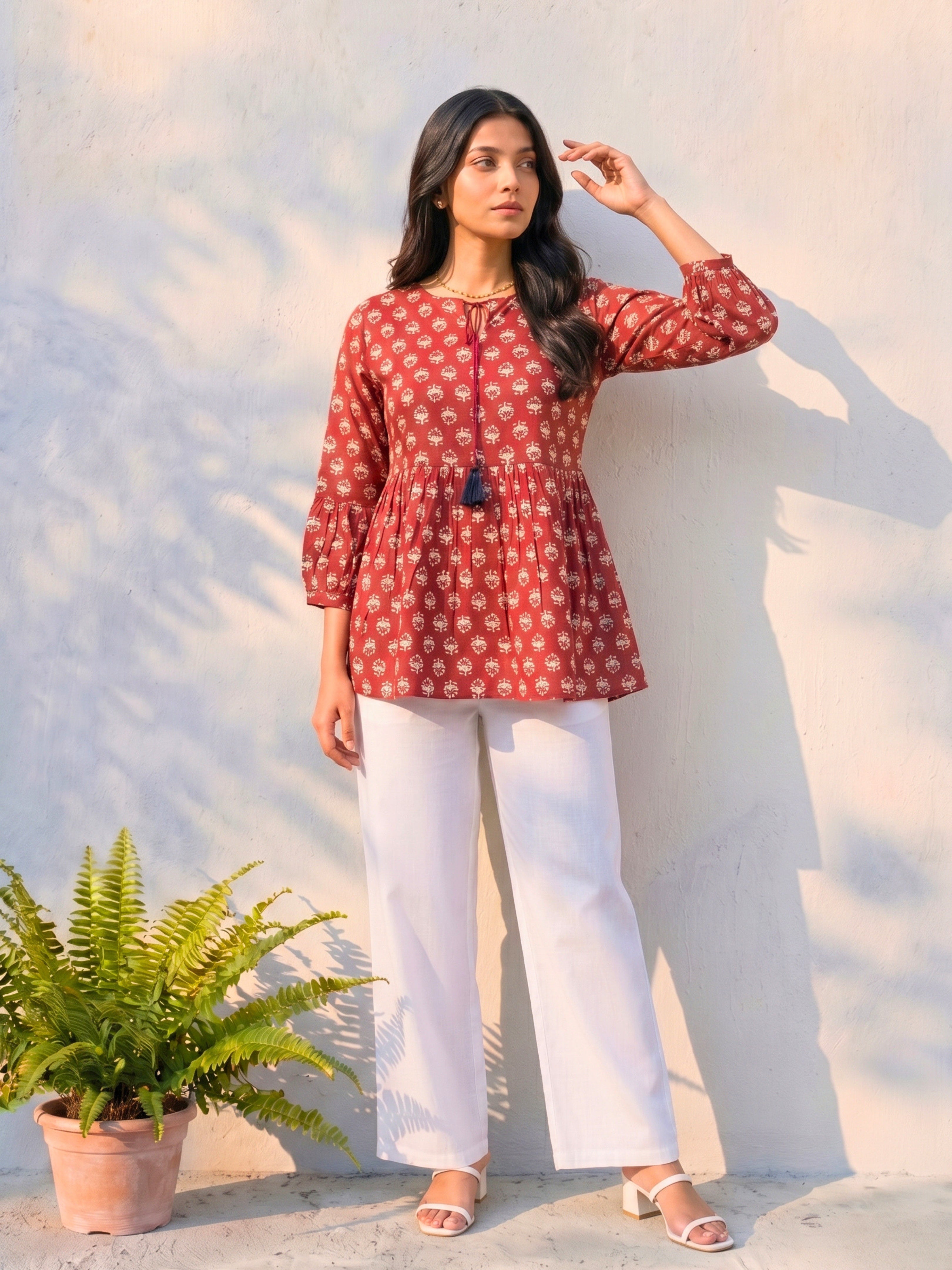 Cotton Printed Straight Short Length Short Kurta