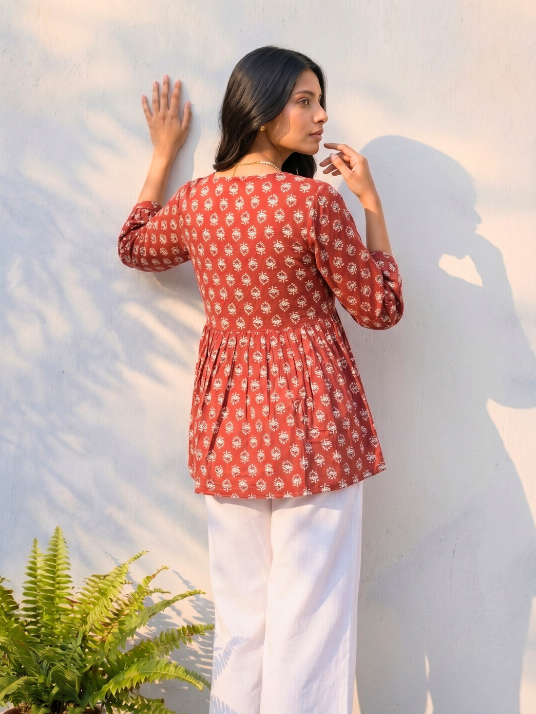 Buy Cotton Printed Straight Short Length Short Kurta-Maroon