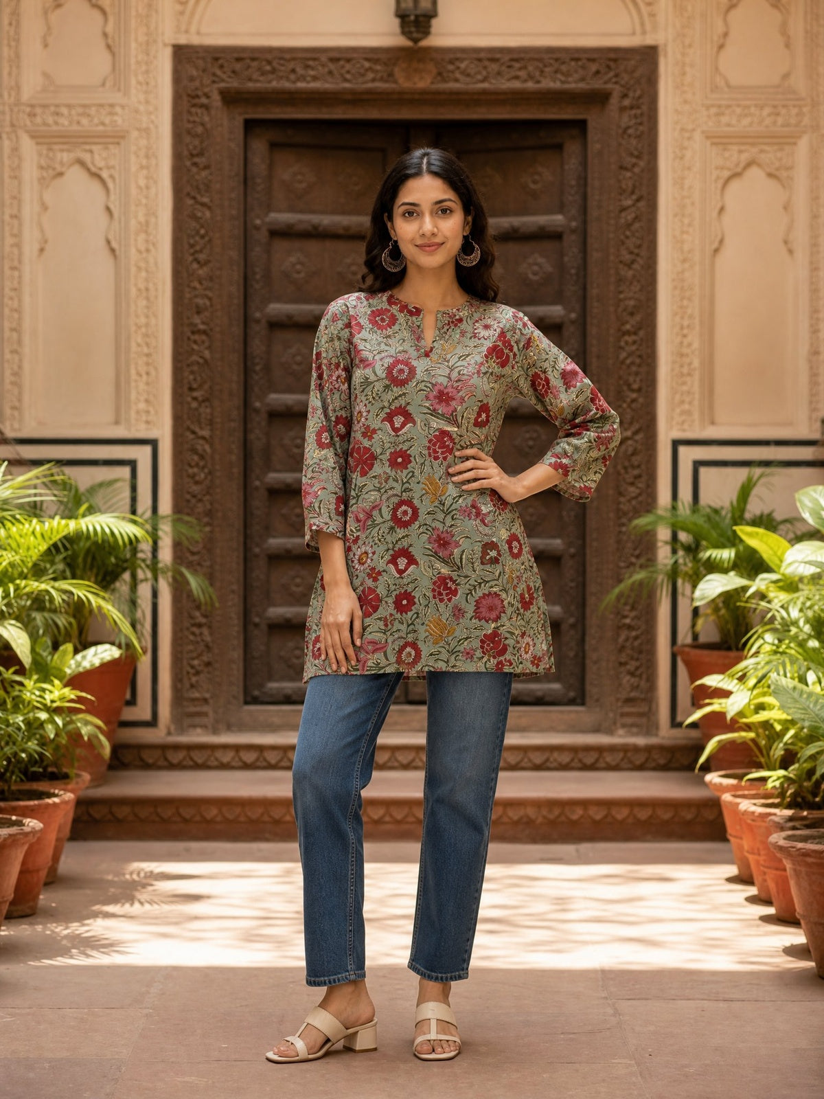 Cotton Printed Straight Short Length Short Kurta