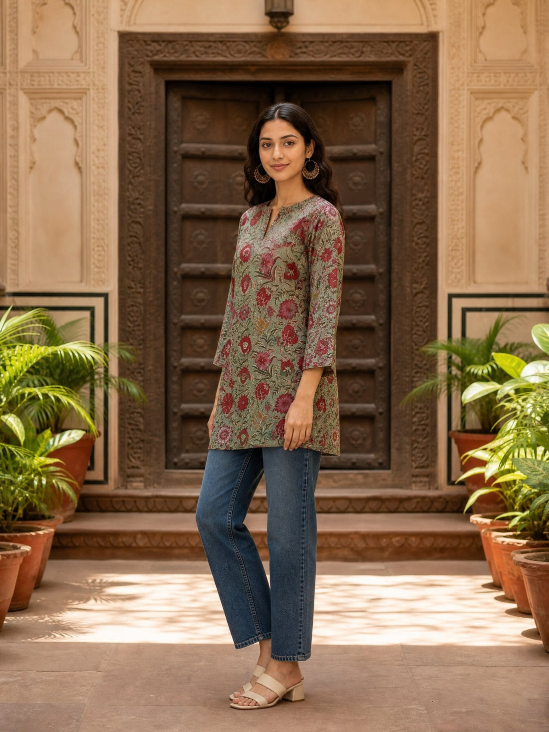 Buy Cotton Printed Straight Short Length Short Kurta-Mint Green