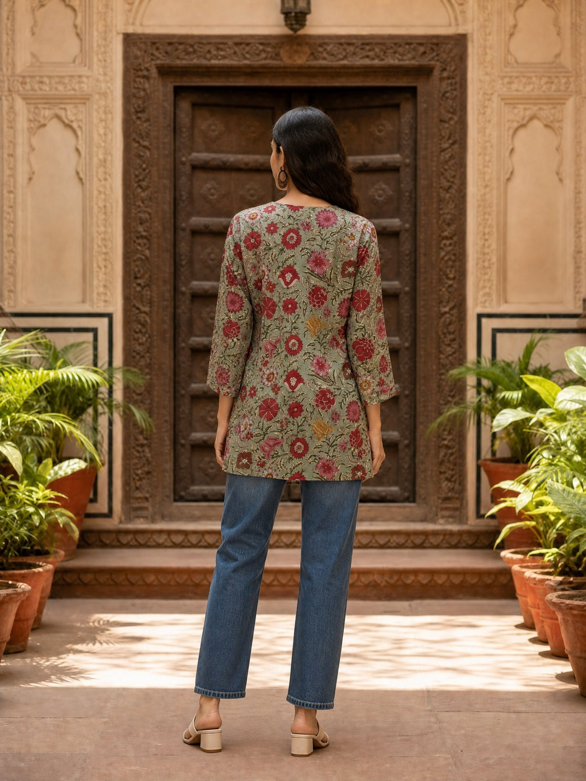 Cotton Printed Straight Short Length Short Kurta
