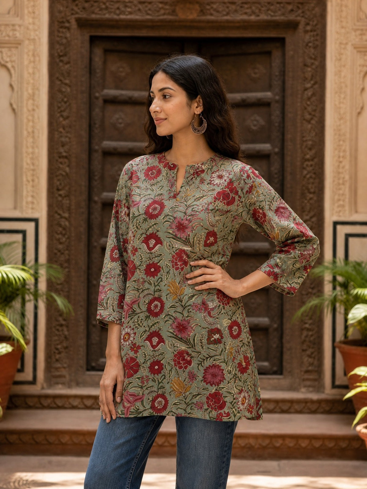 Buy Cotton Printed Straight Short Length Short Kurta-Mint Green
