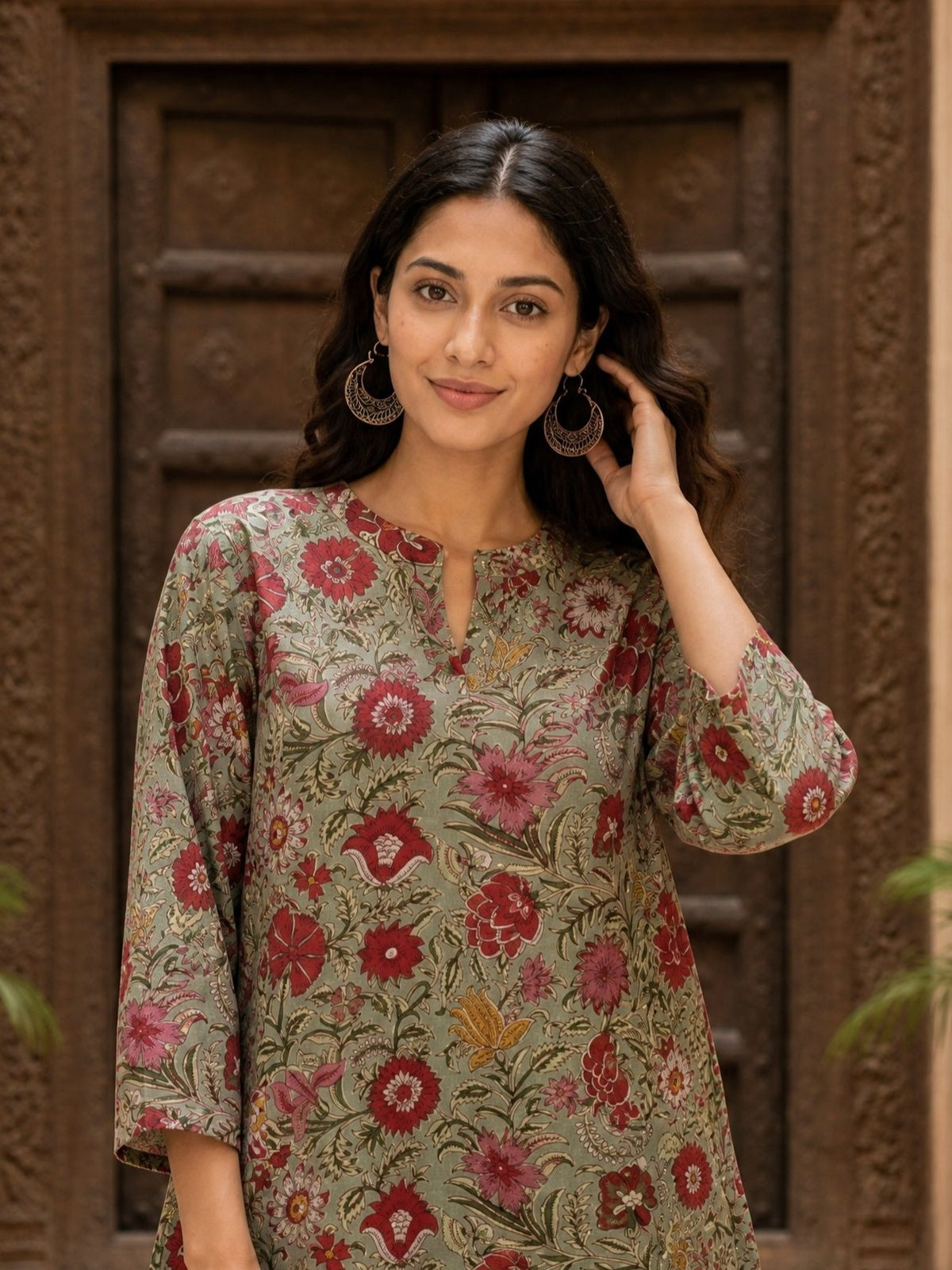 Buy Cotton Printed Straight Short Length Short Kurta-Mint Green