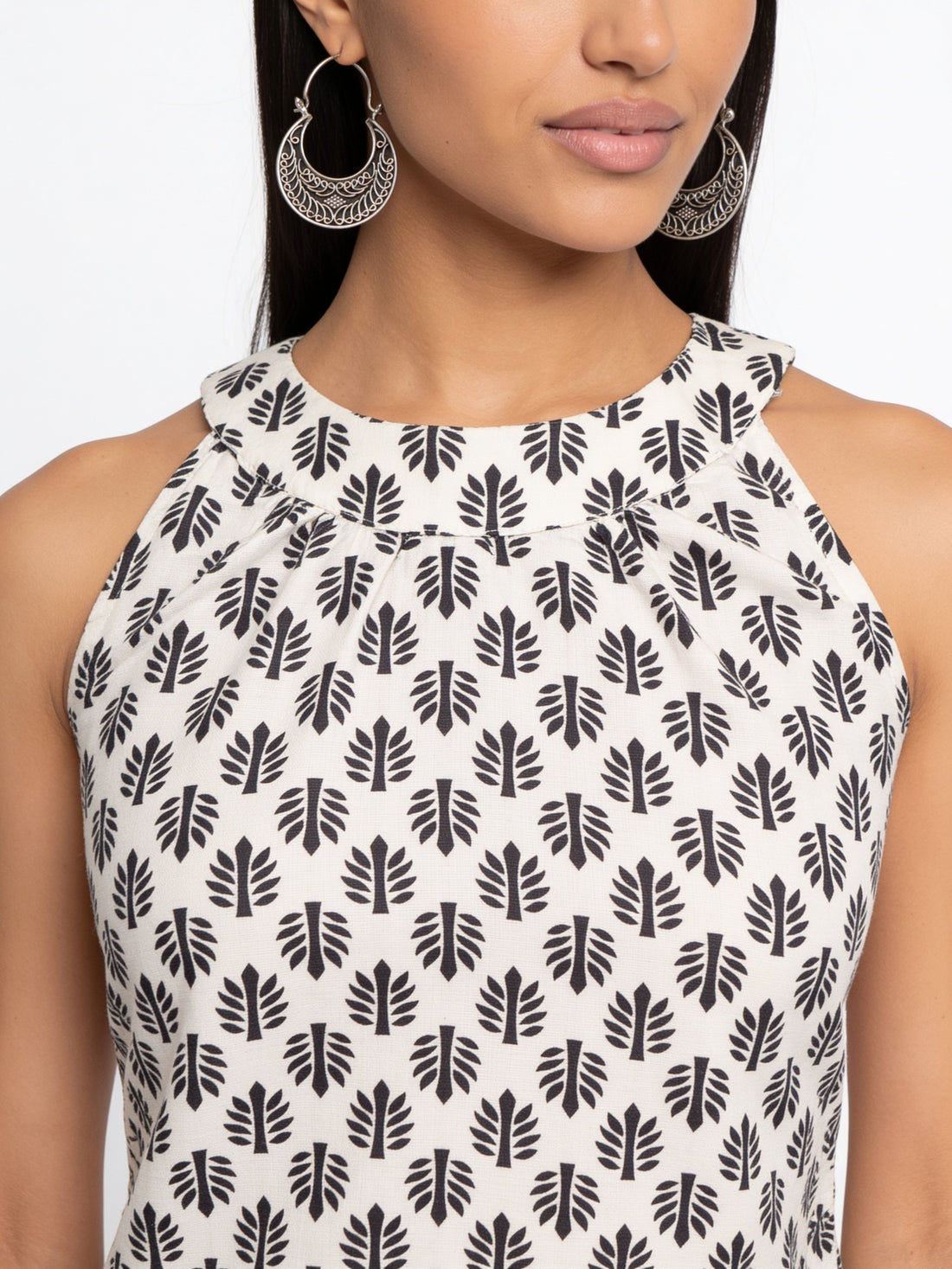 Buy Cotton Printed Straight Thigh Length Tunic-White