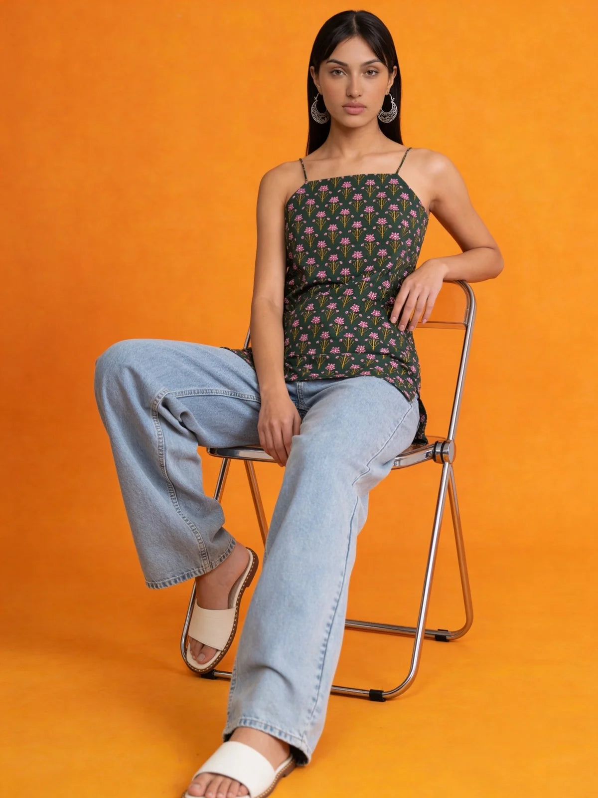 Buy Dark Green Cotton Printed Straight Tunic-Dark Green
