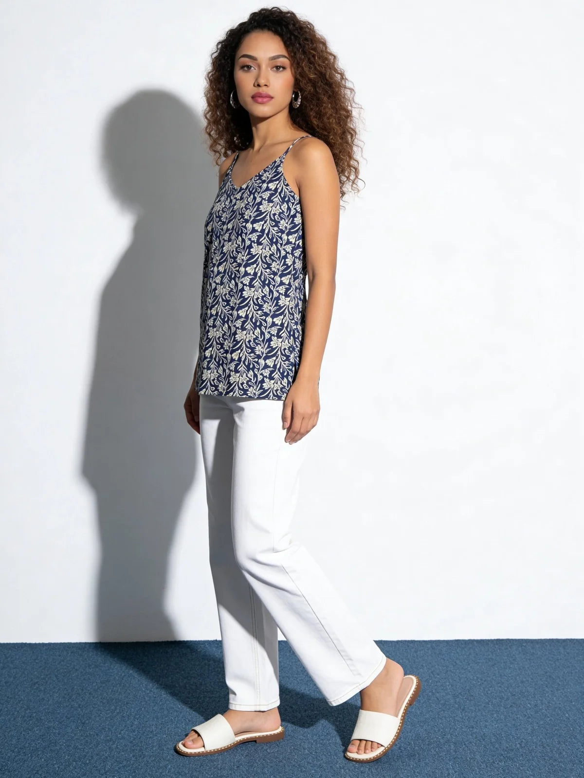 Buy Blue Cotton Printed Straight Tunic-Blue
