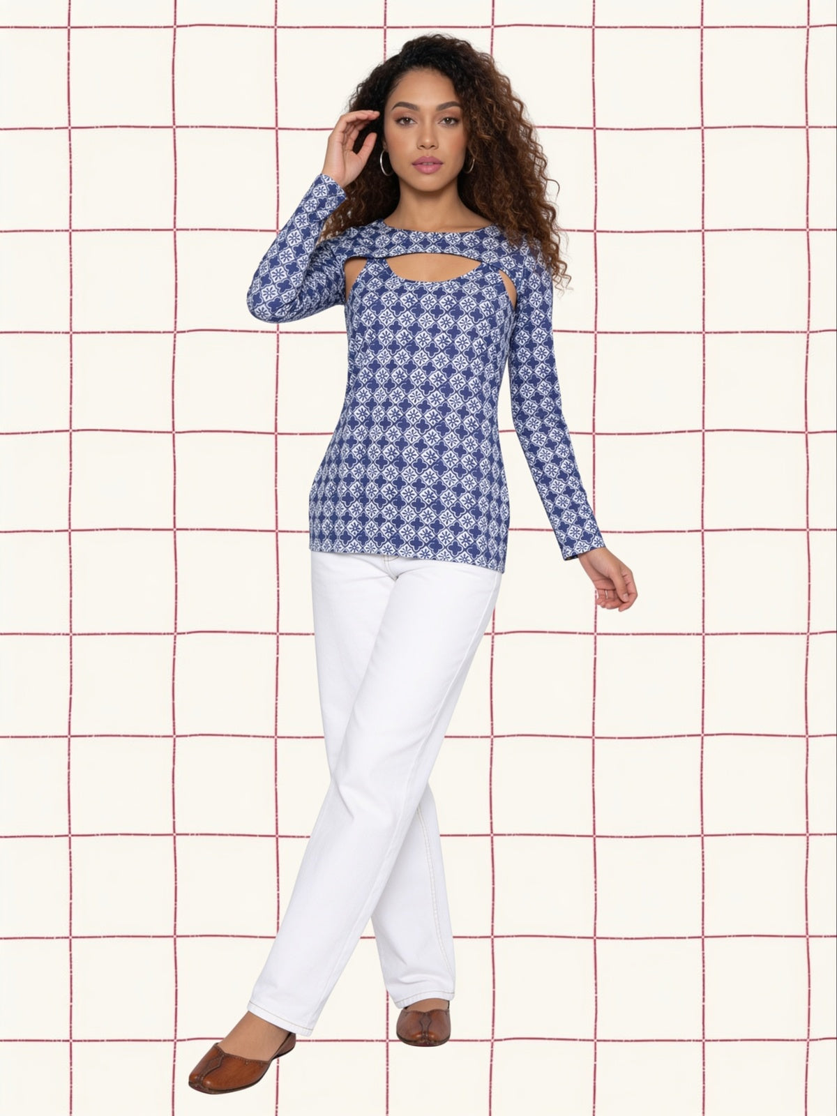 Buy Cotton Printed Straight Tunic-Blue