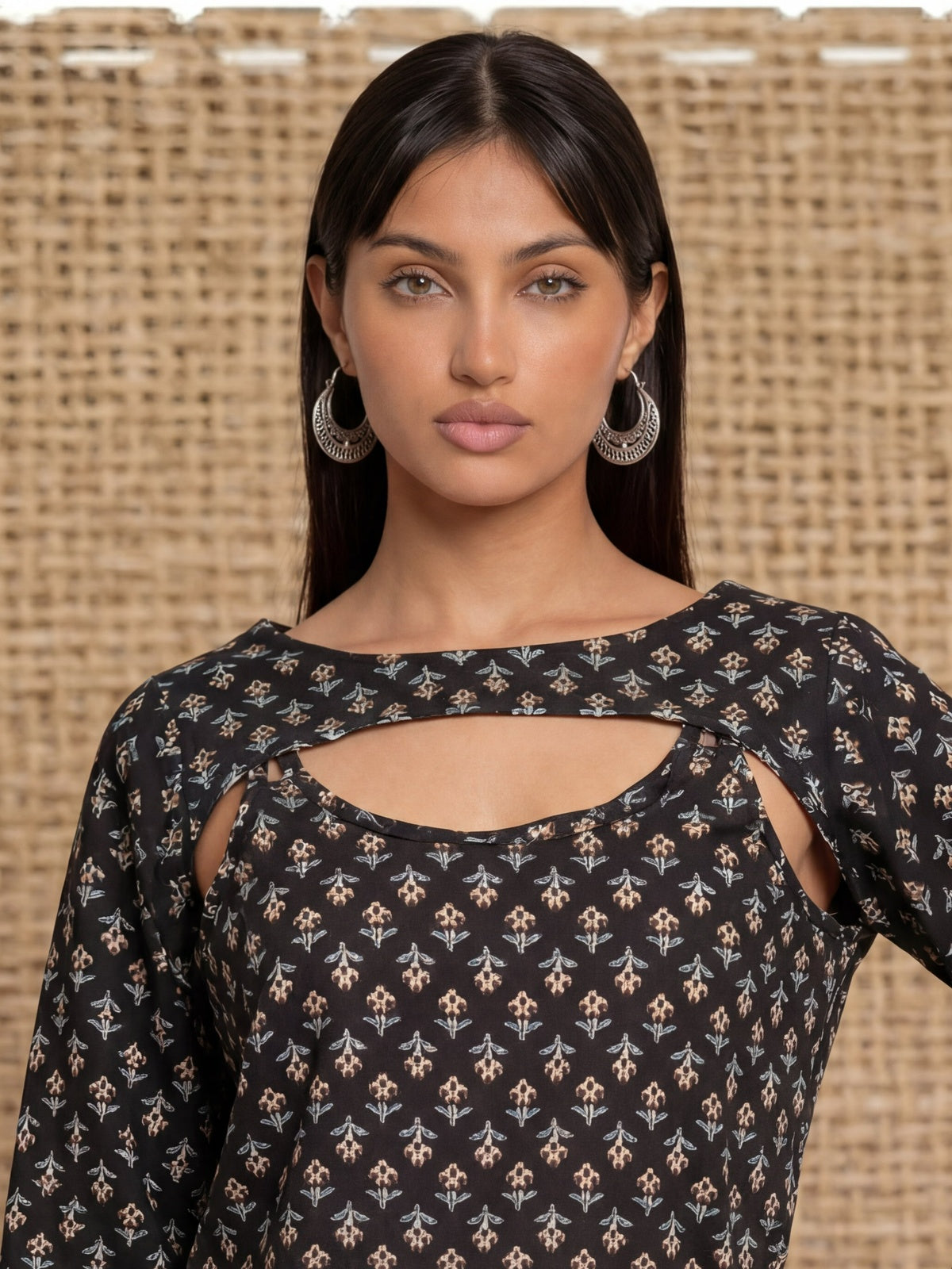 Buy Cotton Printed Straight Calf Length Kurta-Black