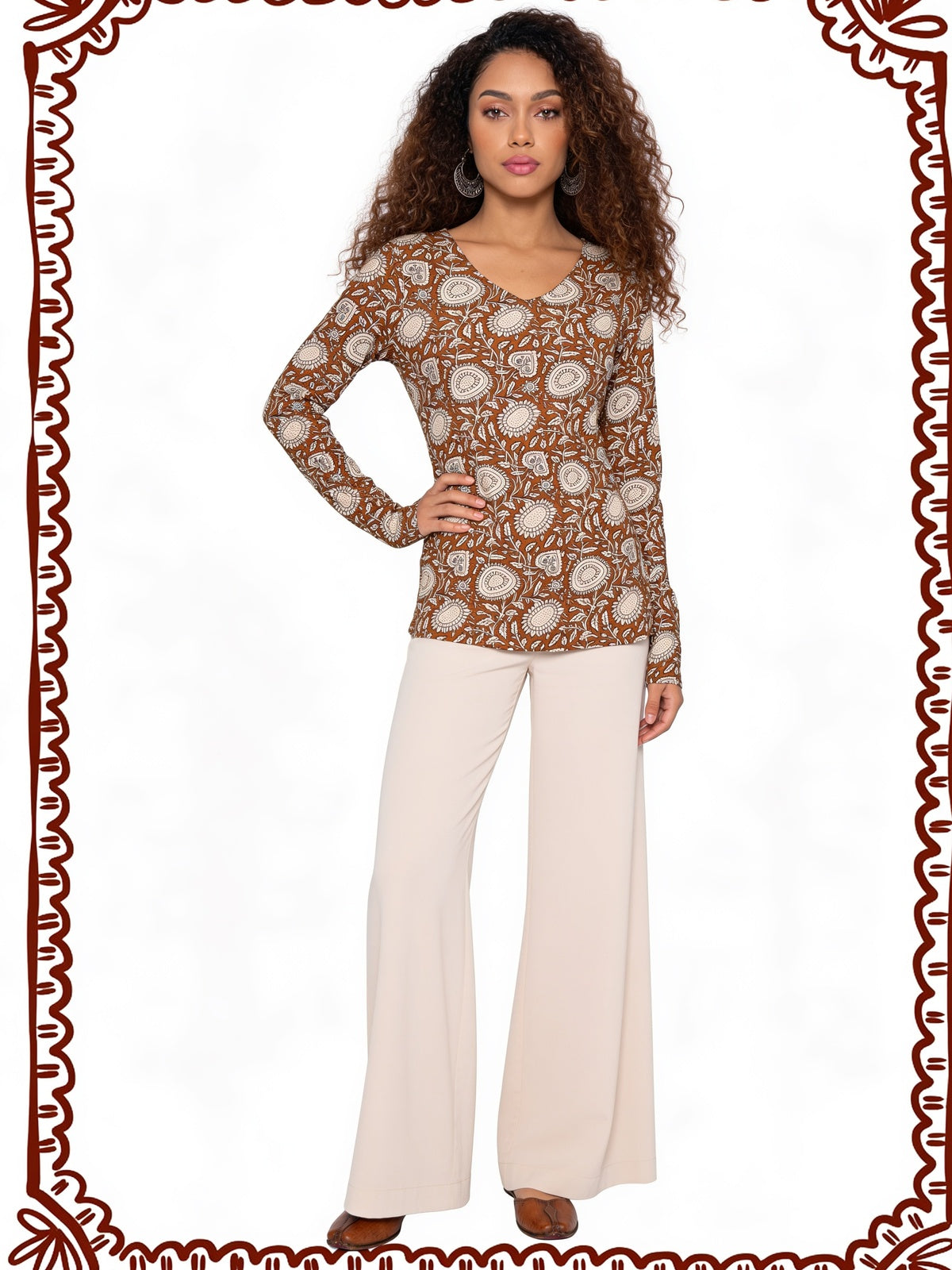 Buy Cotton Printed Straight Calf Length Kurta-Brown