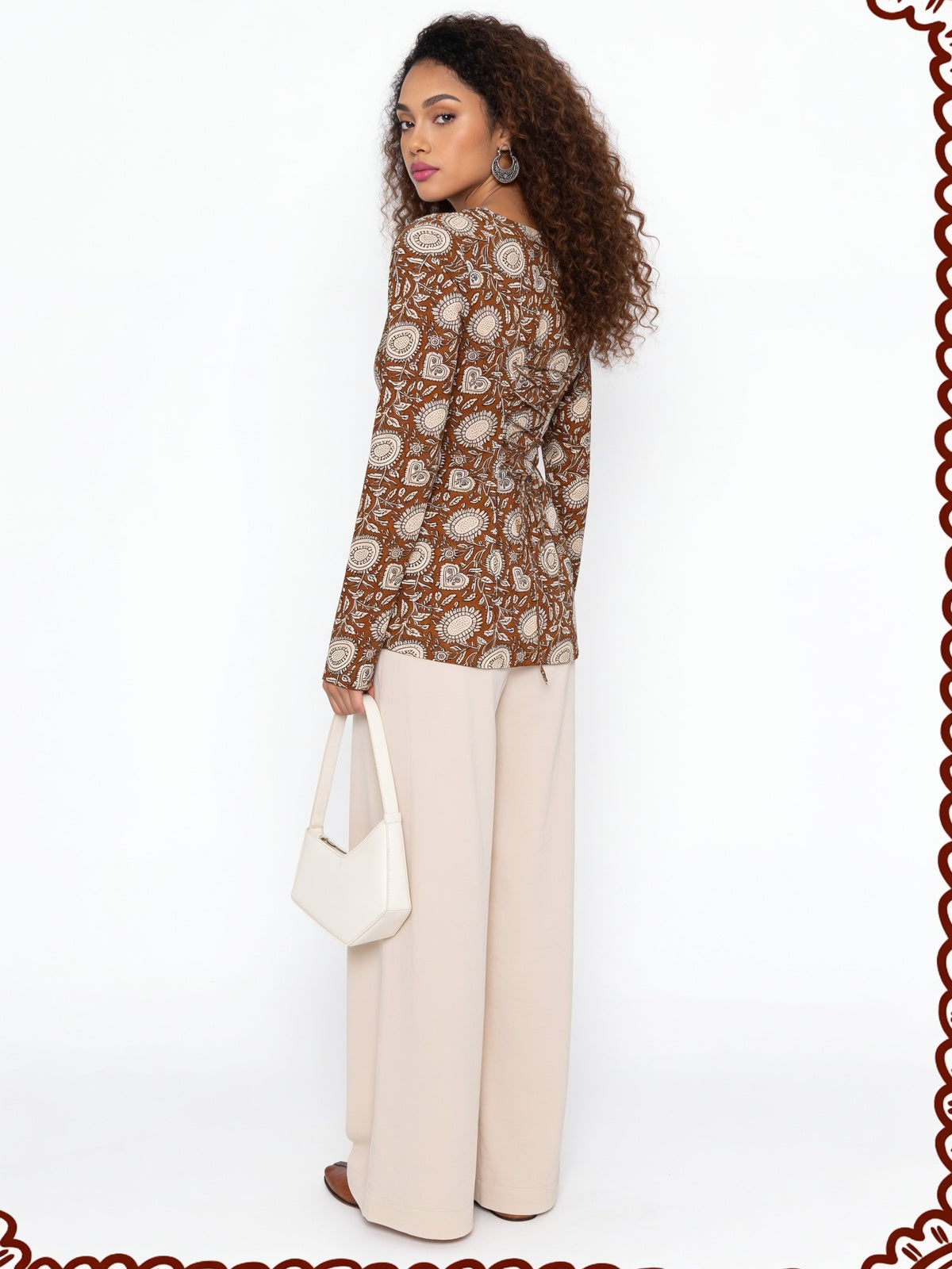 Buy Cotton Printed Straight Calf Length Kurta-Brown