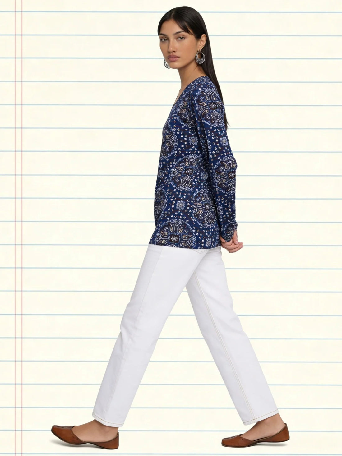 Buy Blue Cotton Printed Straight Tunic-Blue