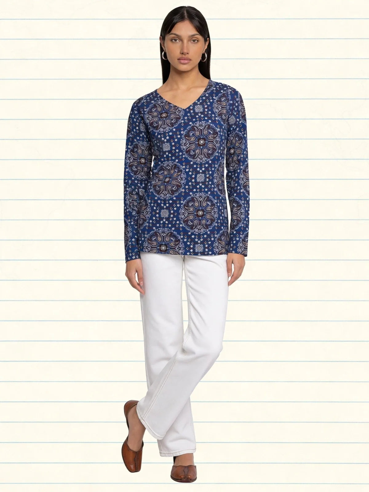 Buy Blue Cotton Printed Straight Tunic-Blue