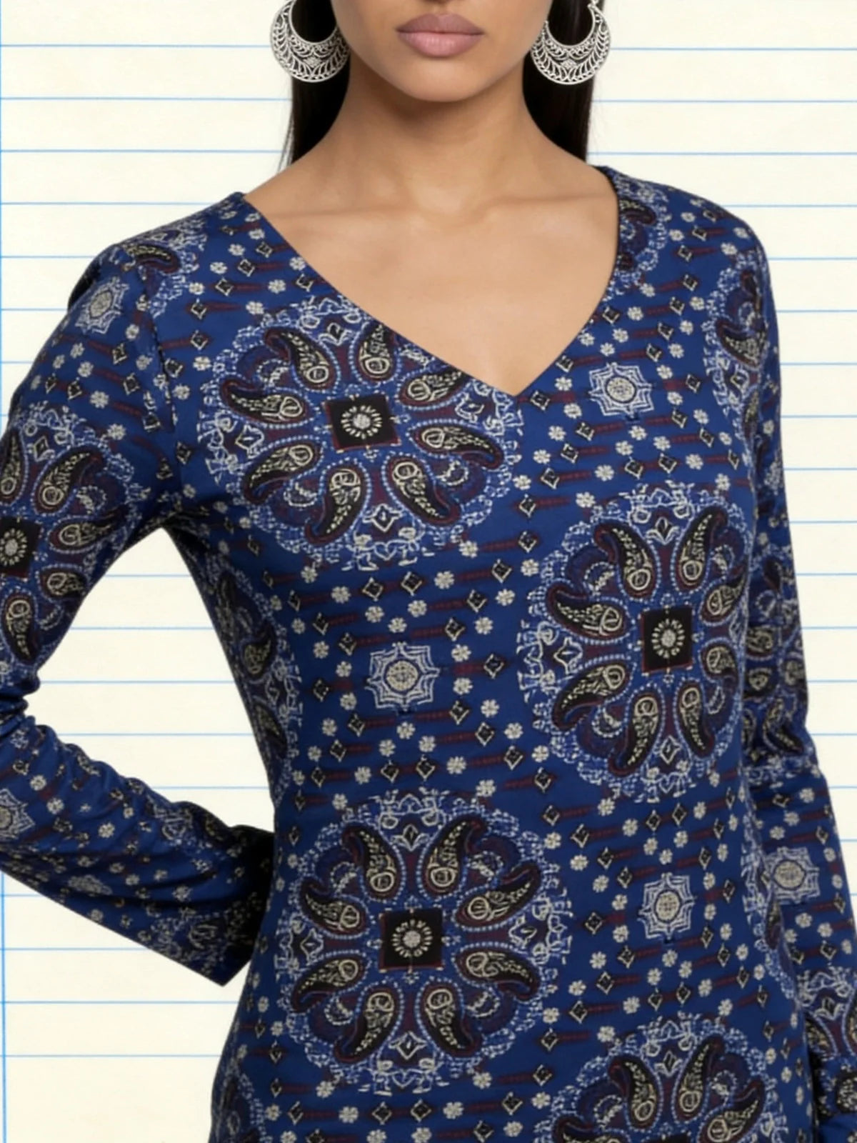 Buy Blue Cotton Printed Straight Tunic-Blue