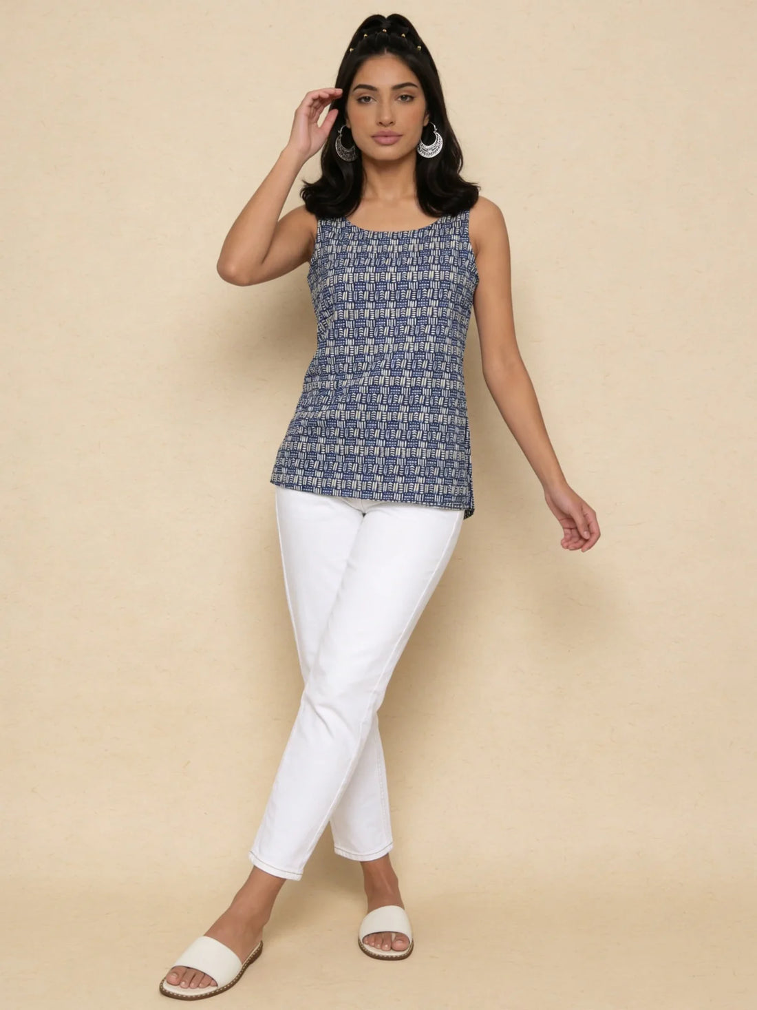 Buy Cotton Printed Straight Tunic-Blue