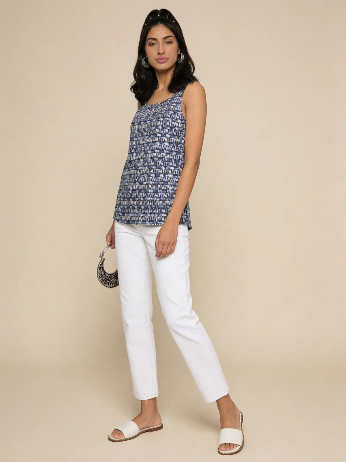 Buy Cotton Printed Straight Tunic-Blue