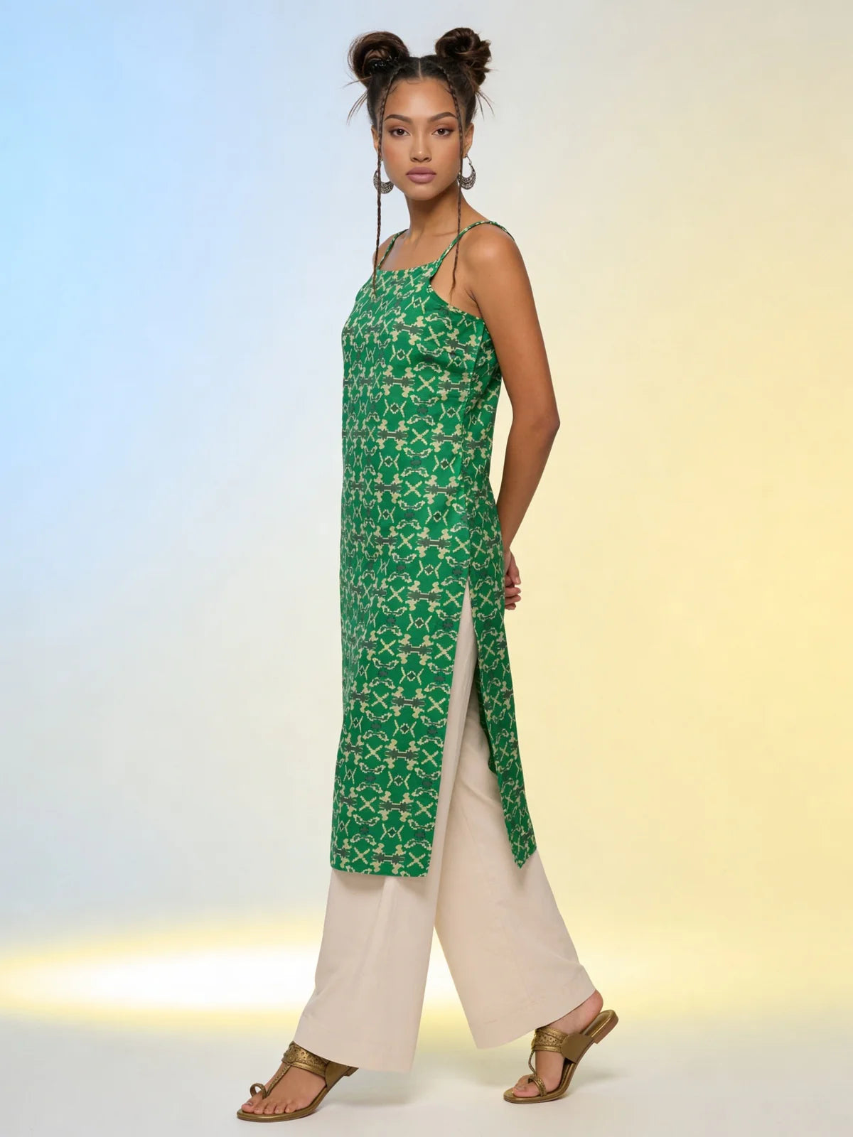 Buy Cotton Printed Straight Tunic-Green