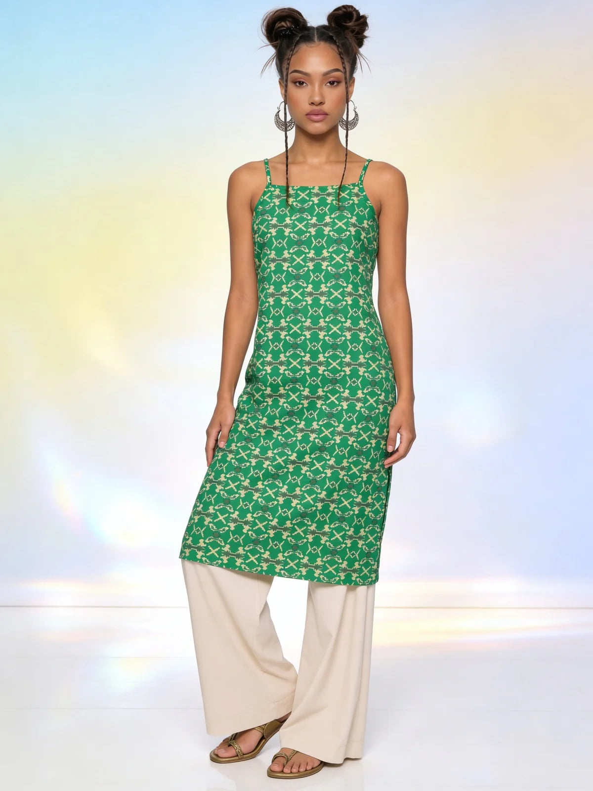 Buy Cotton Printed Straight Tunic-Green