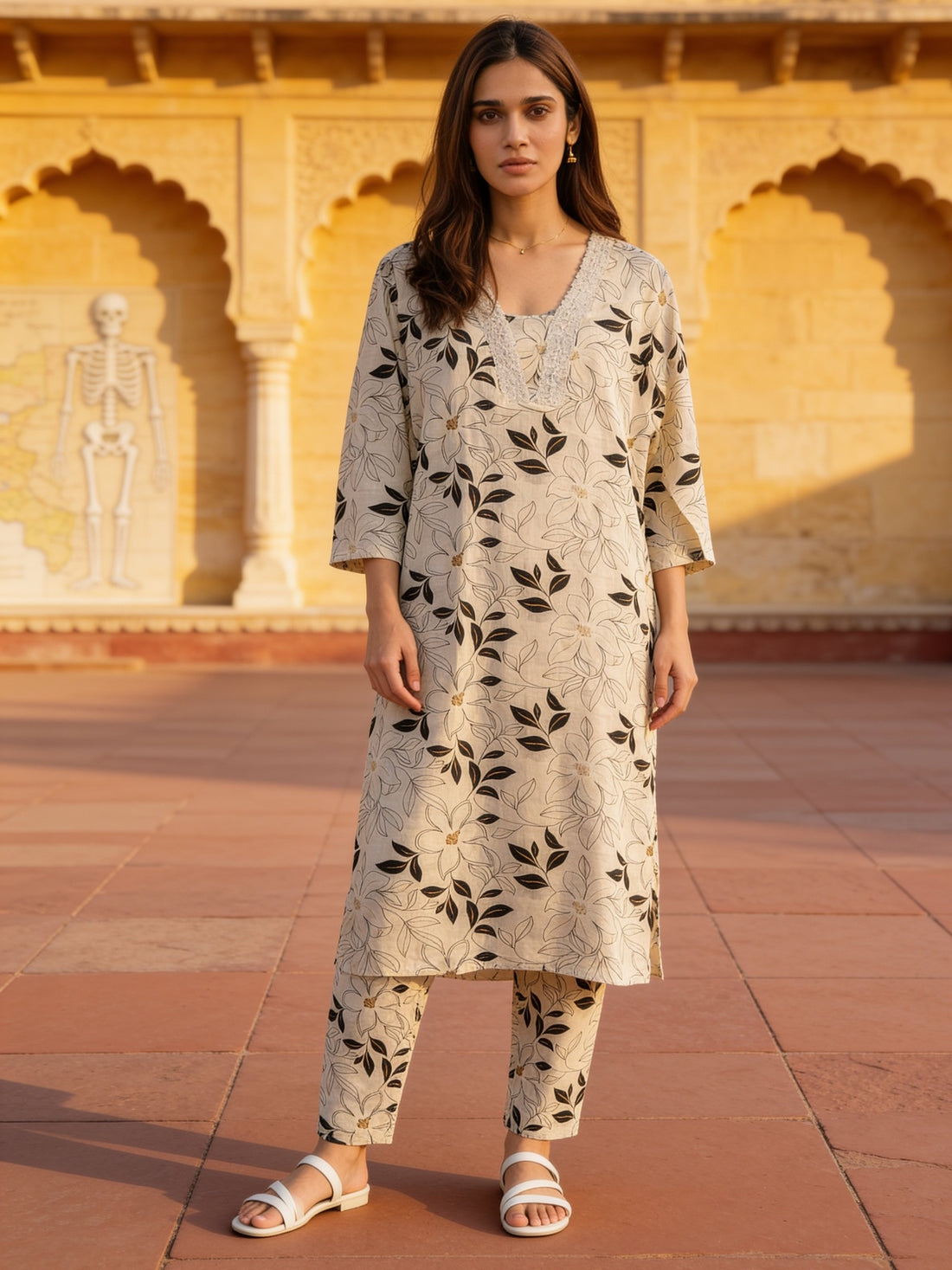 Buy Cotton Printed Straight Co-Ord Set-Off-white