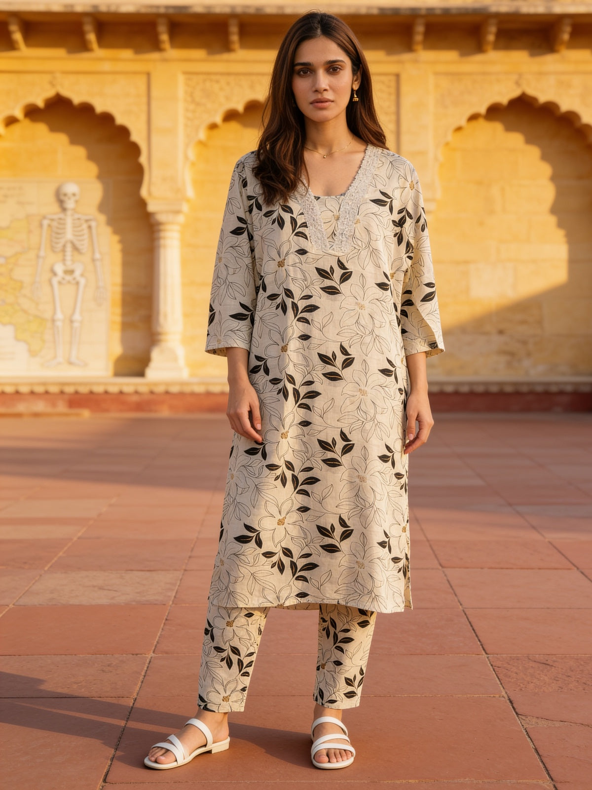 Buy Cotton Printed Straight Co-Ord Set-Off-white