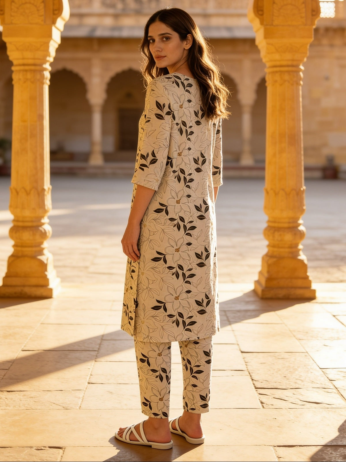 Buy Cotton Printed Straight Co-Ord Set-Off-white