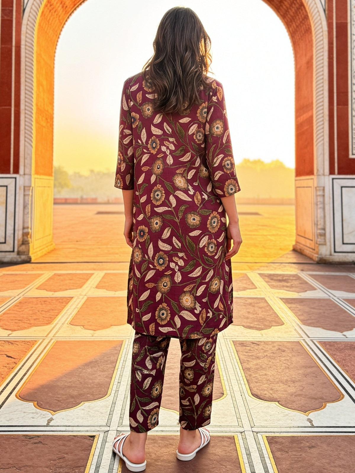 Buy Cotton Printed Straight Co-Ord Set-Mauve