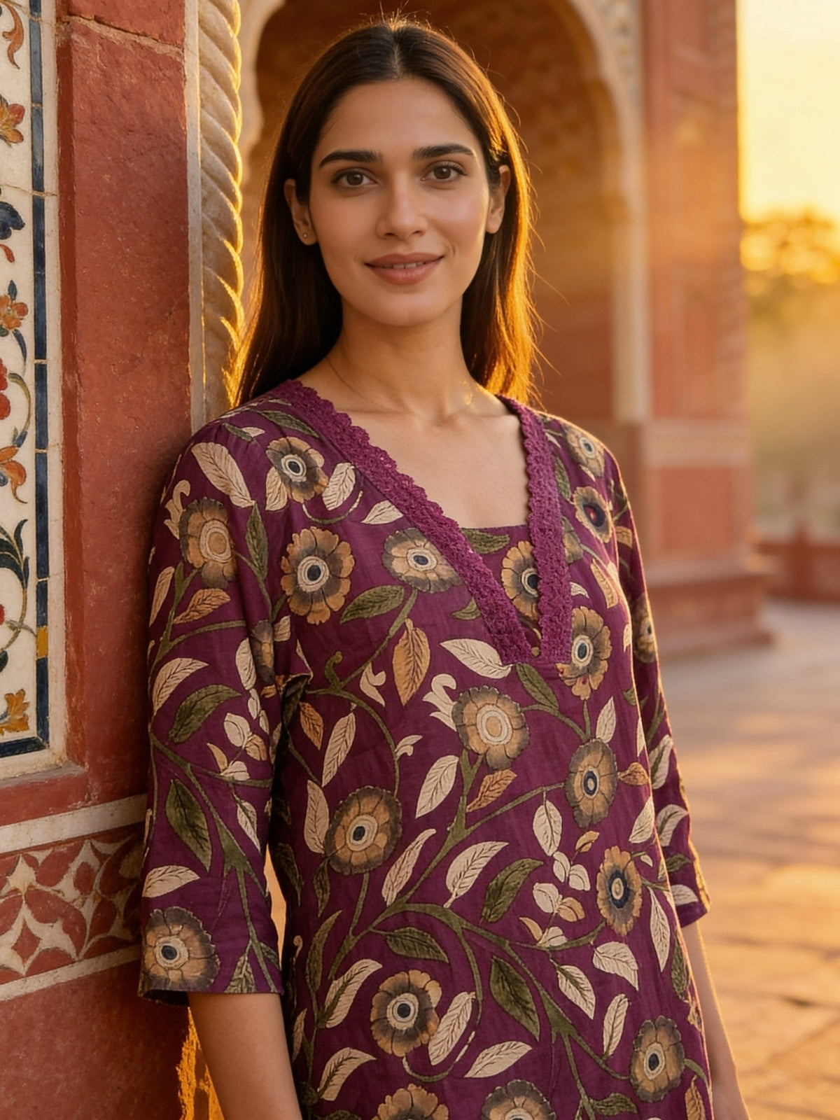 Buy Cotton Printed Straight Co-Ord Set-Mauve