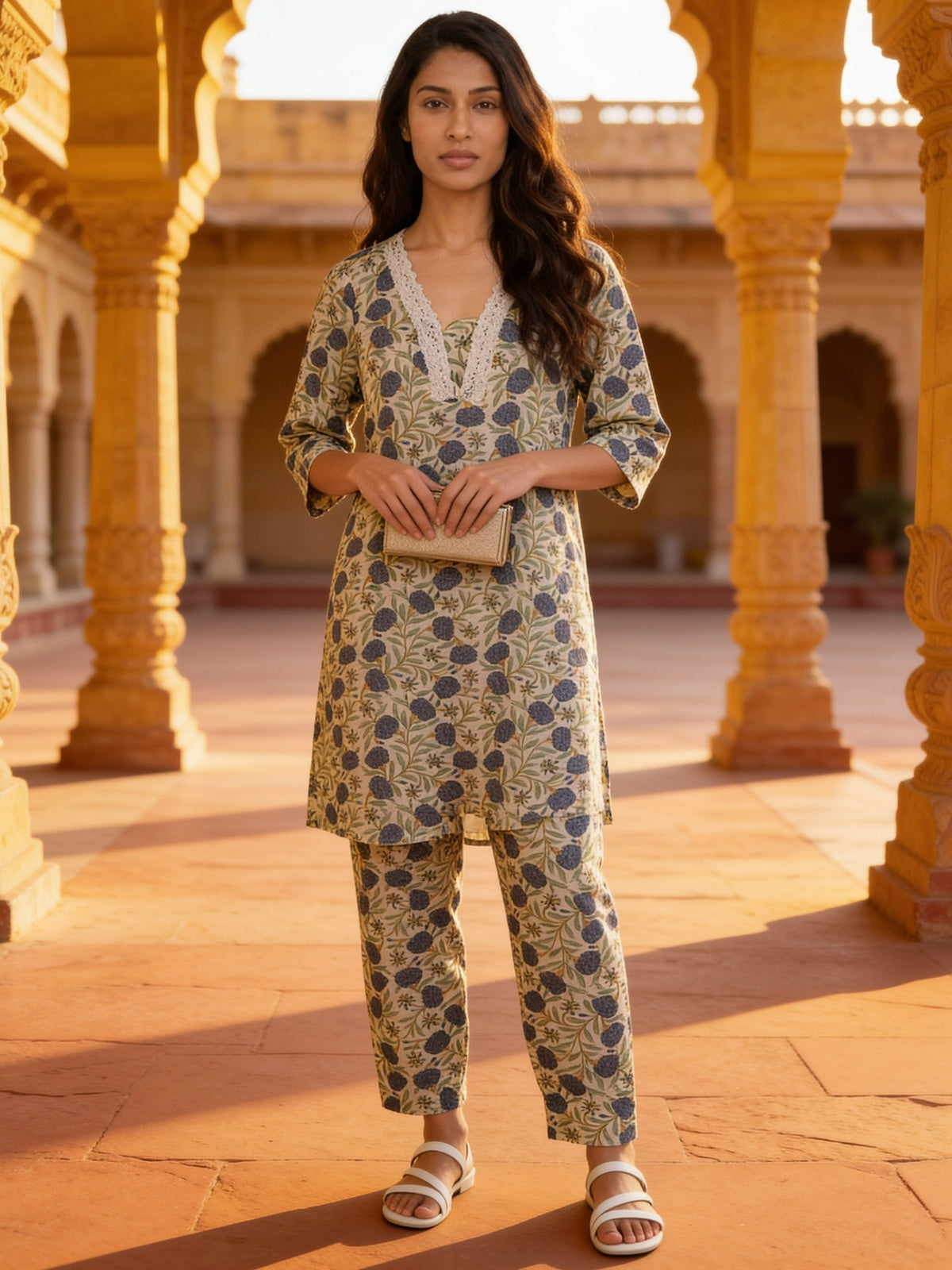 Buy Cotton Printed Straight Co-Ord Set-Blue