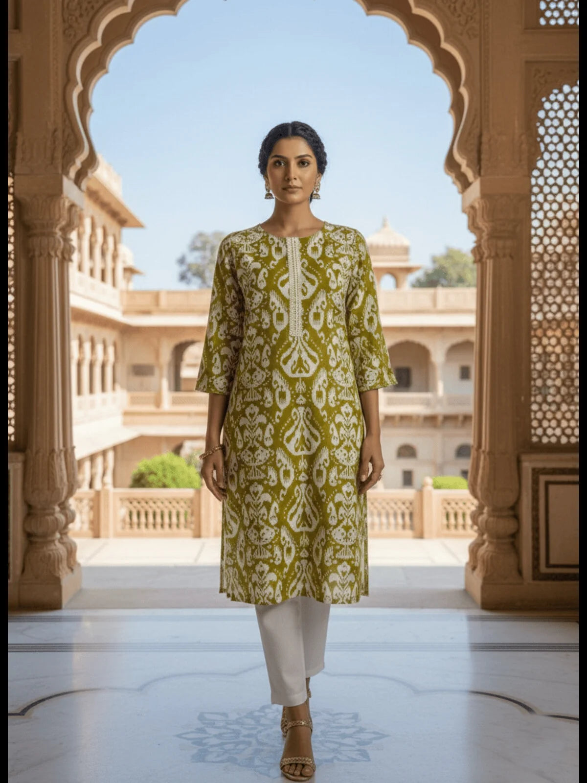Buy Rayon Embroidered Straight Calf Length Kurta-Yellow