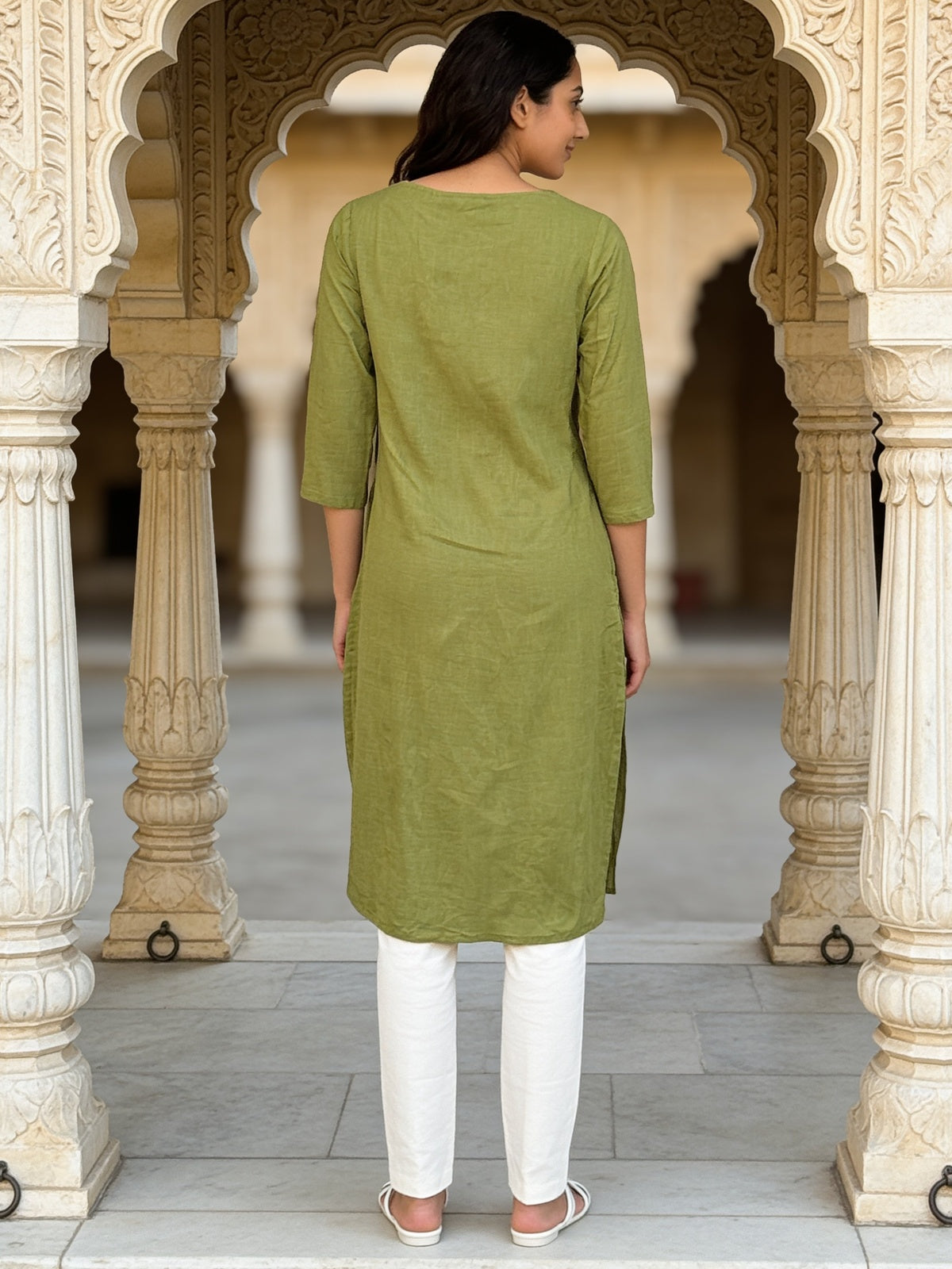 Cotton Embroidered Straight Calf Length Kurta