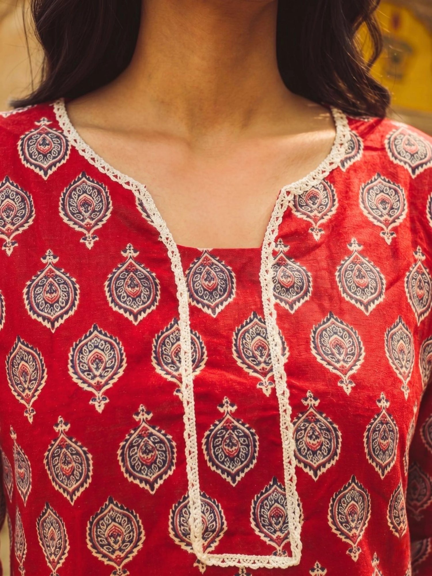 Buy Red Rayon Printed Straight Knee Length Kurta-Red