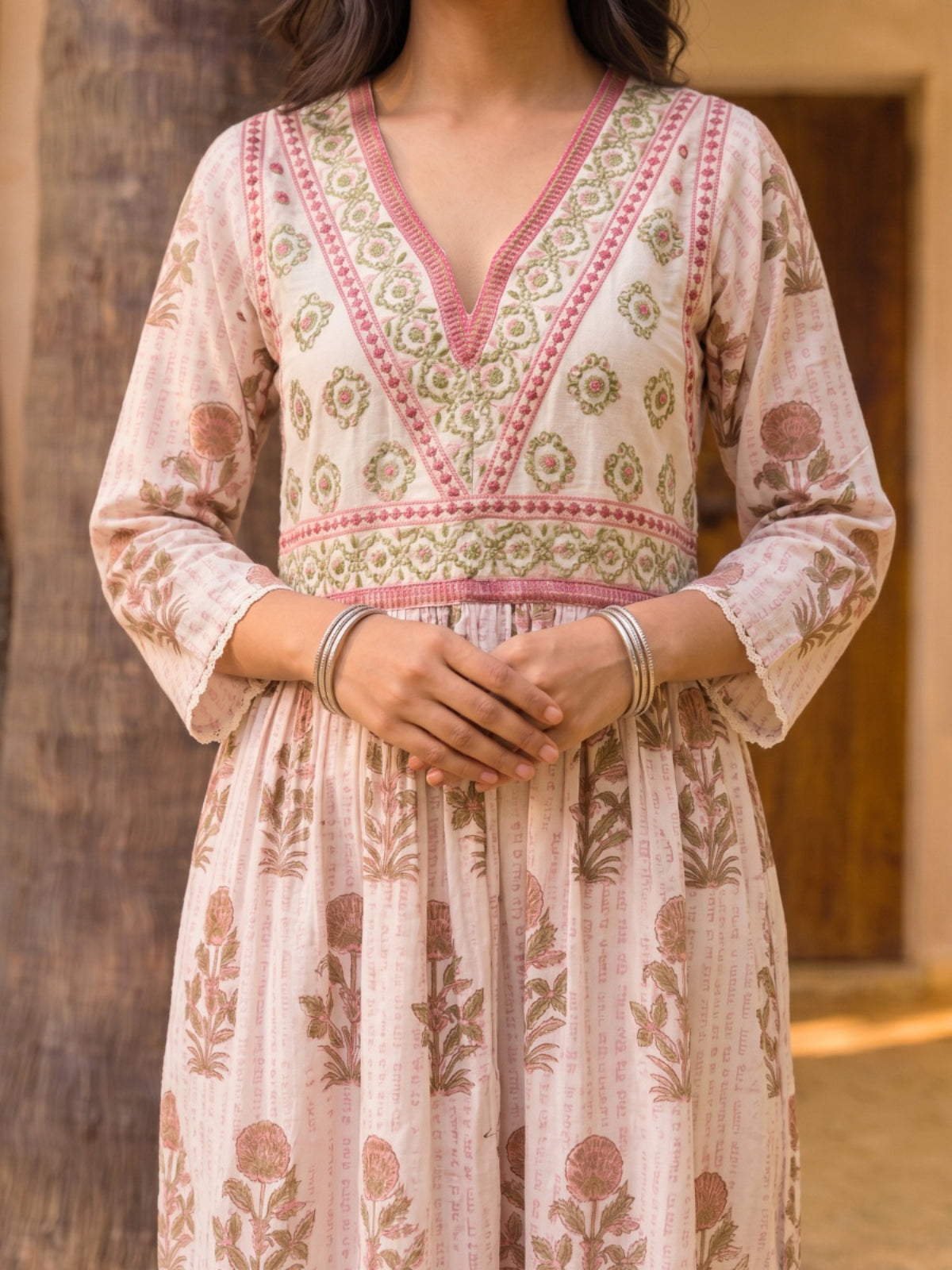Embroidered Flared Calf Length Kurta With Pant and Dupatta